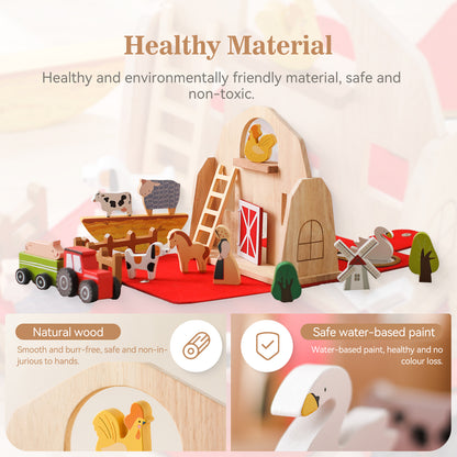 Ferme miniature pliable en bois avec animaux – 18 pièces