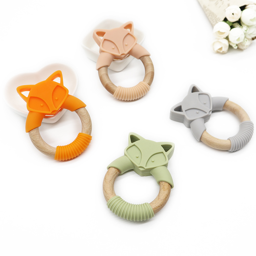 Anneau de Dentition Renard en Bois et Silicone – Jouet de Dentition Naturel pour Bébé