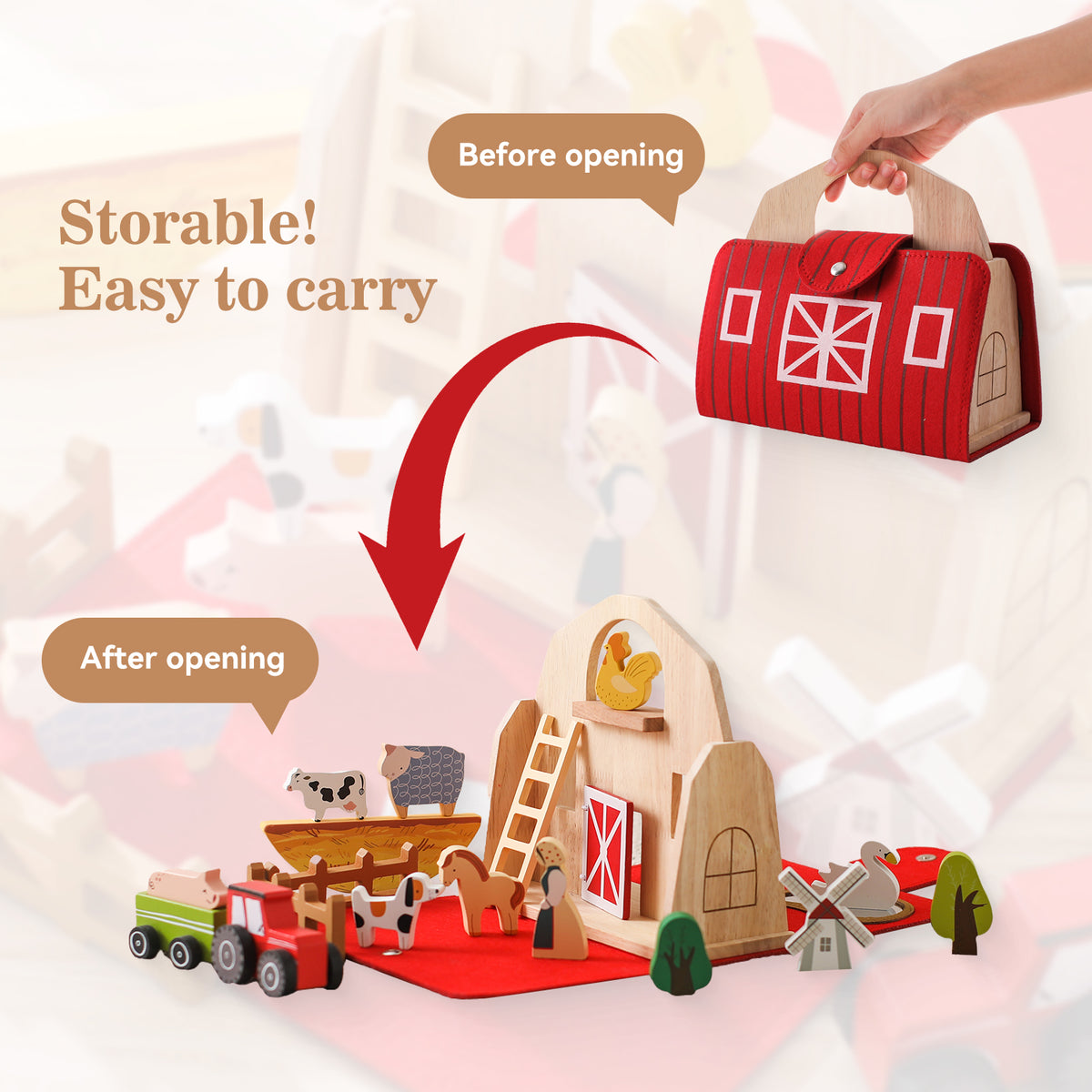 Ferme miniature pliable en bois avec animaux – 18 pièces