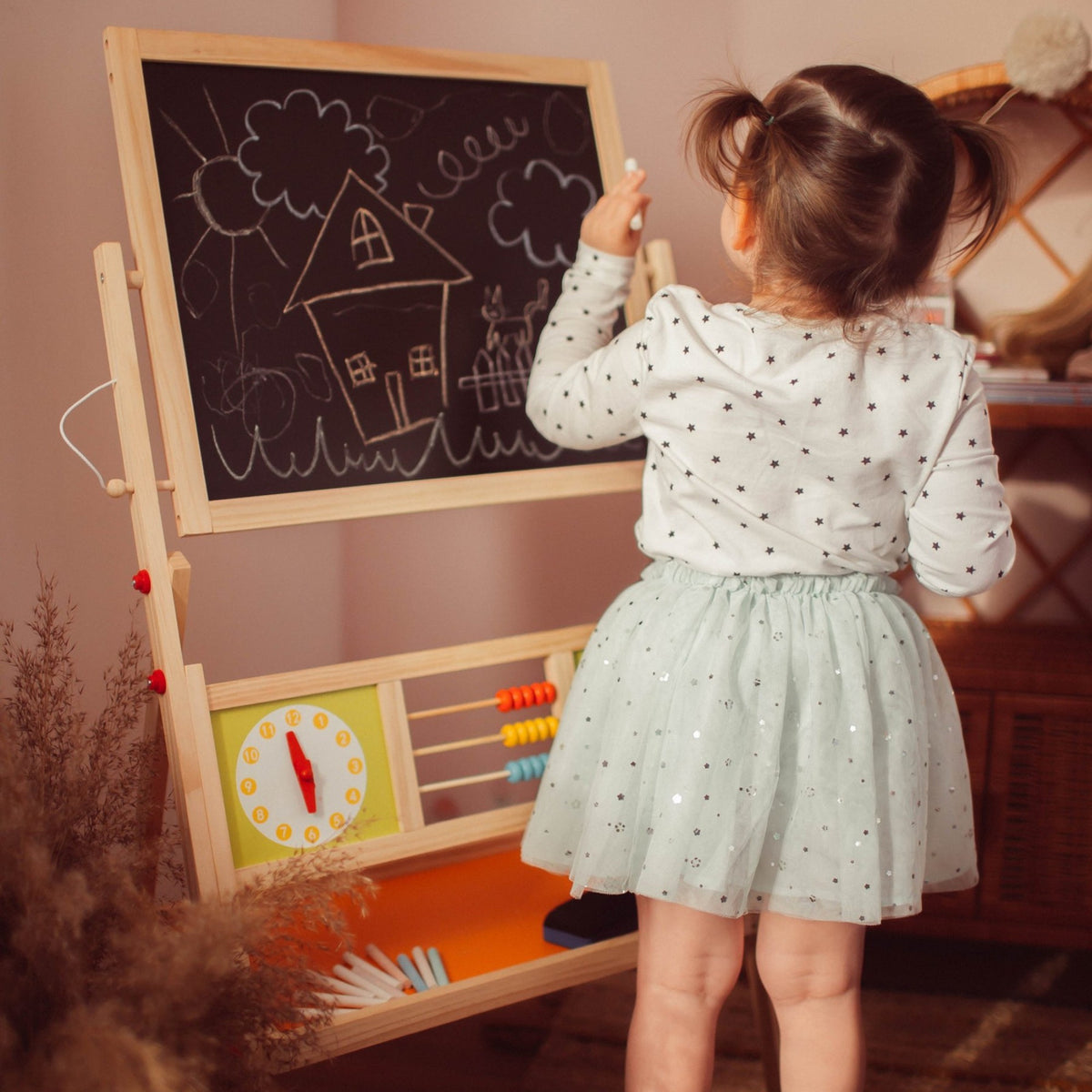 Chevalet enfant double face magnétique et ardoise avec accessoires
