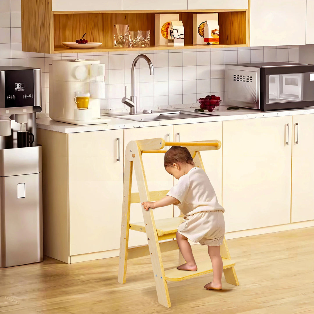 Tour d'apprentissage pliable pour enfants avec tabouret escamotable