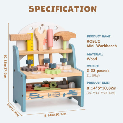 Établi de jeu en bois avec outils pour jeux d’imitation