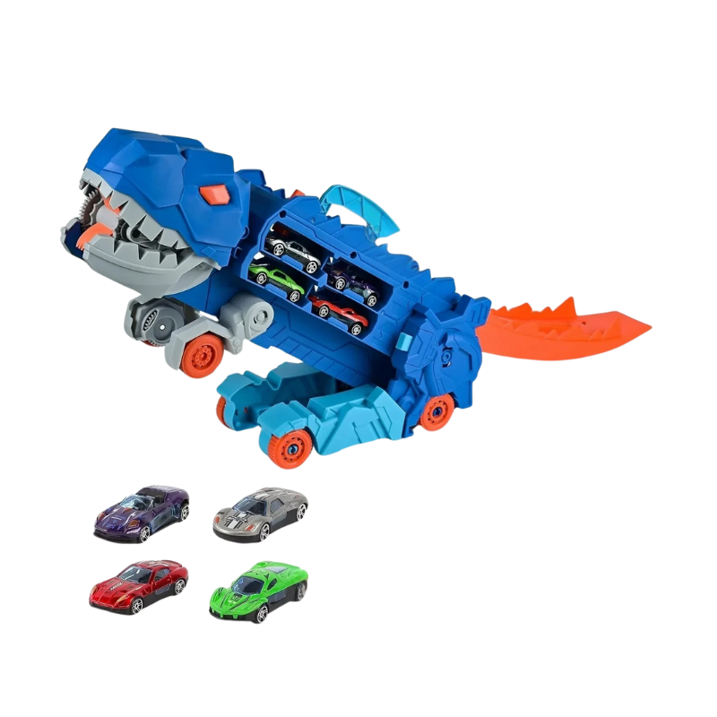 Transporteur dinosaure transformable avec circuit à deux voies