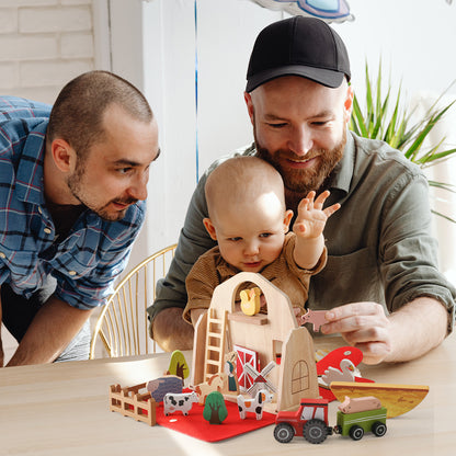 Ferme miniature pliable en bois avec animaux – 18 pièces