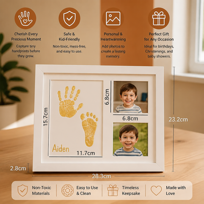 Cadre souvenir pour empreinte de main d’enfant et deux photos
