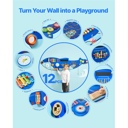 Panneau d’activités mural en forme d’orque avec 12 jeux