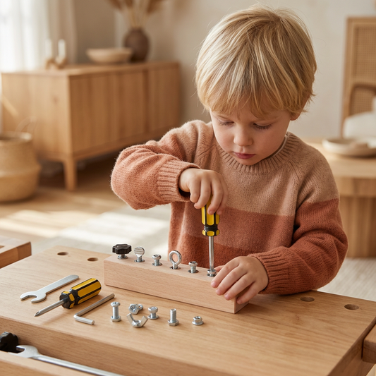 Plateau à vis en bois Montessori pour enfants – Jouet favorisant la motricité fine et la coordination œil-main