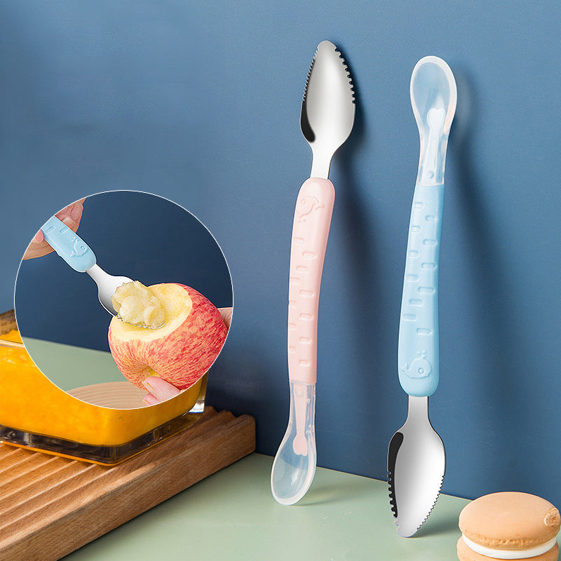 Cuillère pour bébé 2-en-1 en silicone – Cuillère d'apprentissage pour que les bébés mangent tout seuls
