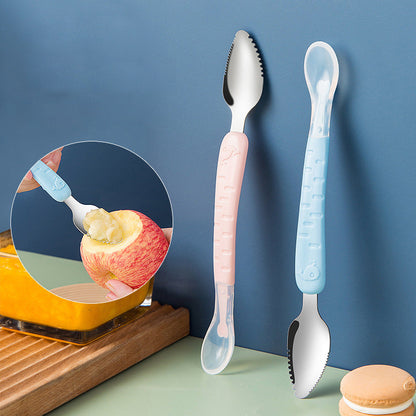 Cuillère pour bébé 2-en-1 en silicone – Cuillère d'apprentissage pour que les bébés mangent tout seuls