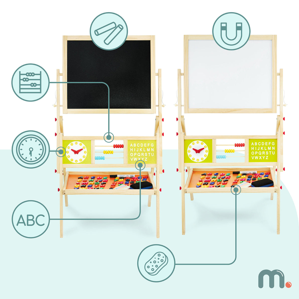 Chevalet enfant double face magnétique et ardoise avec accessoires
