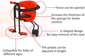 Siège vélo avant pour enfant avec barre de maintien et repose-pieds