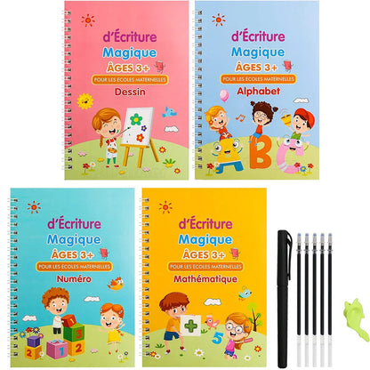 Cahiers d'Écriture Magiques Réutilisables – Coffret 4 Cahiers + Stylo Effaçable pour Enfants