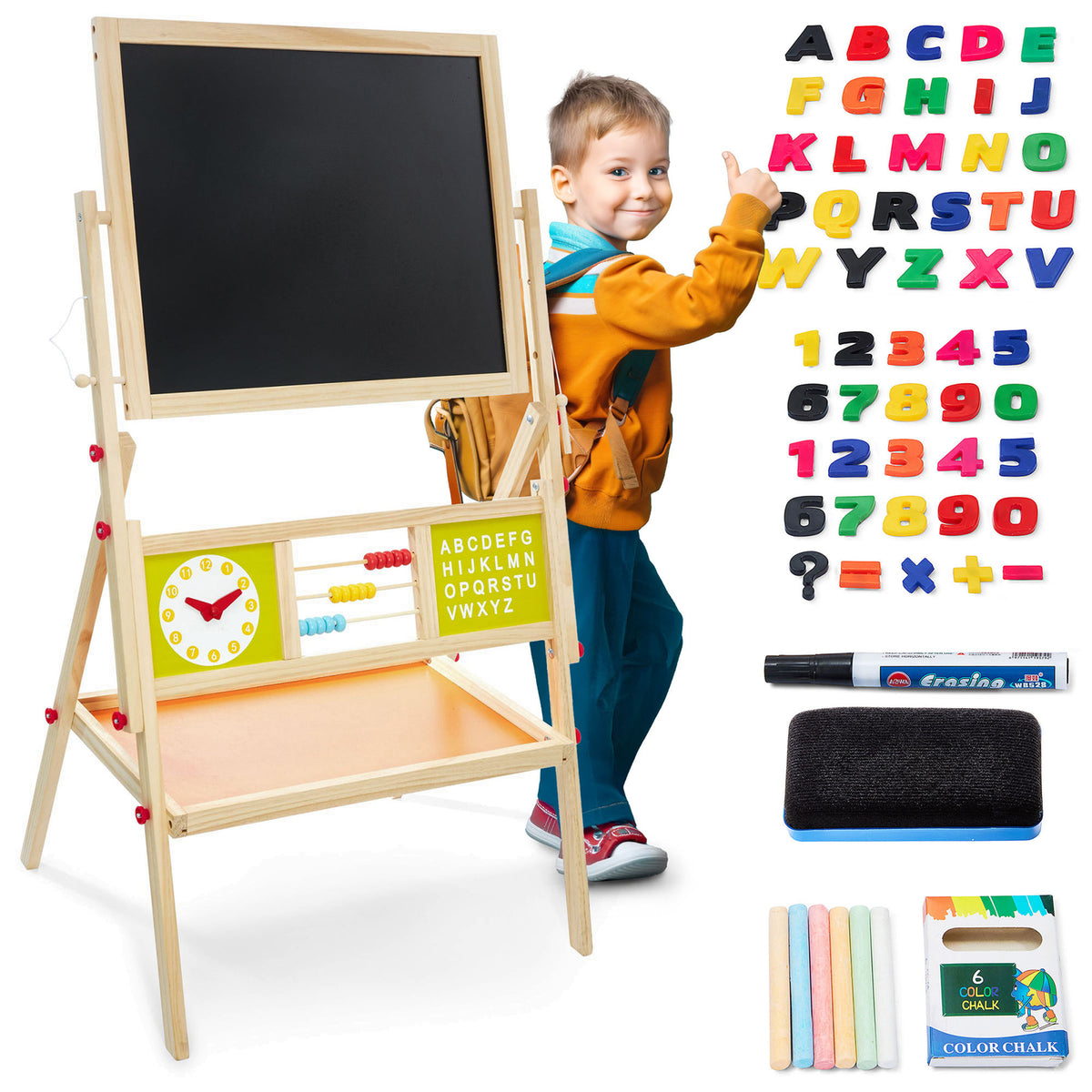 Chevalet enfant double face magnétique et ardoise avec accessoires
