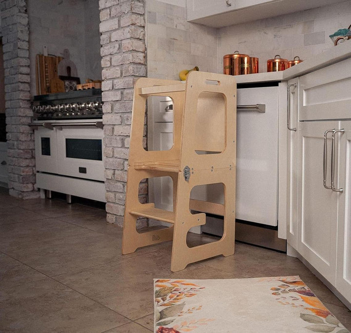 Tour d’apprentissage 4-en-1 en bois convertible en marchepied, chaise et table
