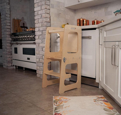 Tour d’apprentissage 4-en-1 en bois convertible en marchepied, chaise et table