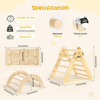 Kit d’escalade 7-en-1 en bois avec triangle, arche et rampe