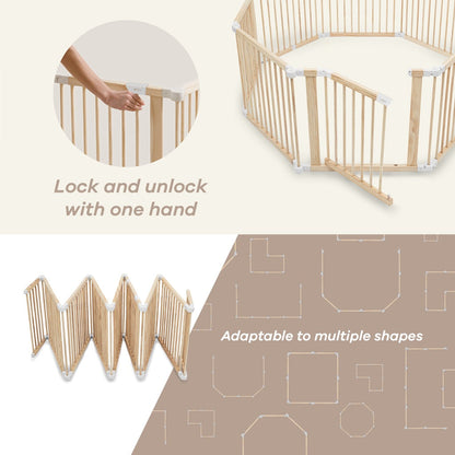 Parc pour bébé en bois naturel avec panneaux pliables