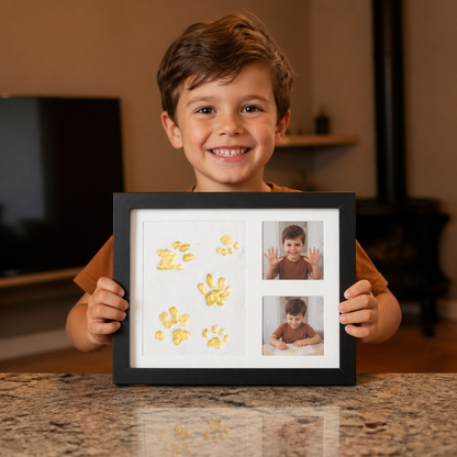 Cadre souvenir pour empreinte de main d’enfant et deux photos