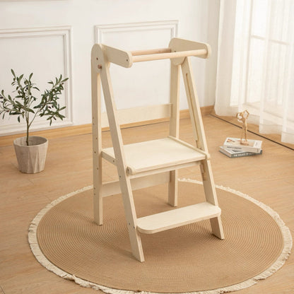 Tour d'apprentissage pliable pour enfants avec tabouret escamotable