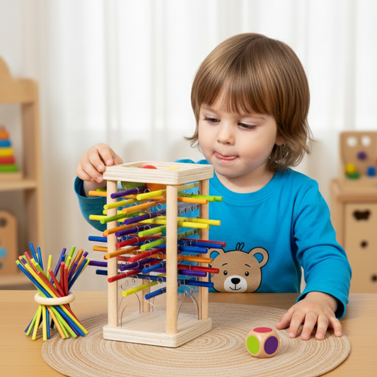 Jeu éducatif 3 en 1 en bois pour développer la dextérité avec des balles et des bâtons — Jeu Montessori pour enfants pour développer la motricité fine