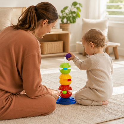 2-in-1 Spinning Stacking and Ball-Drop Tower with Rattle