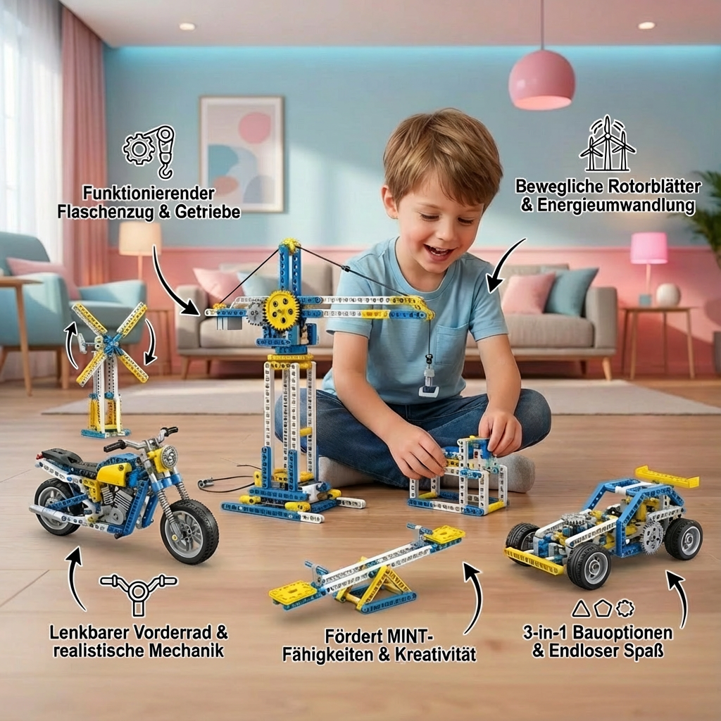 Jeu de Construction STEM 3-en-1 pour Enfants – Kit Scientifique et Technique à Construire