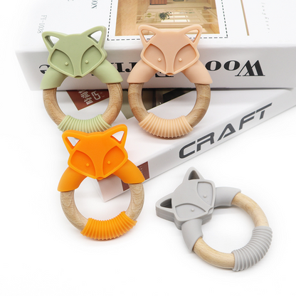 Anneau de Dentition Renard en Bois et Silicone – Jouet de Dentition Naturel pour Bébé