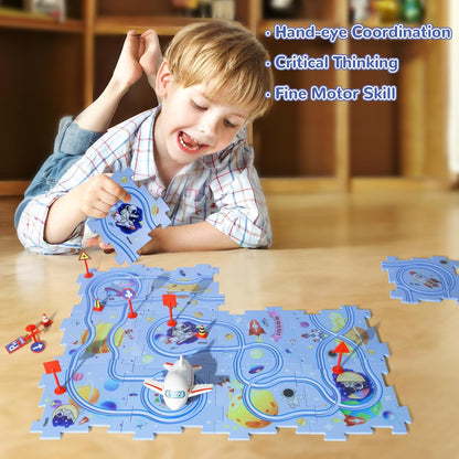 Puzzle piste de voiture – Ensemble de construction et de course Montessori pour enfants, jeu éducatif STEM