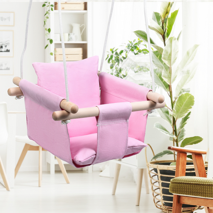 Fauteuil Suspendu Bébé avec Coussin et Structure en Bois