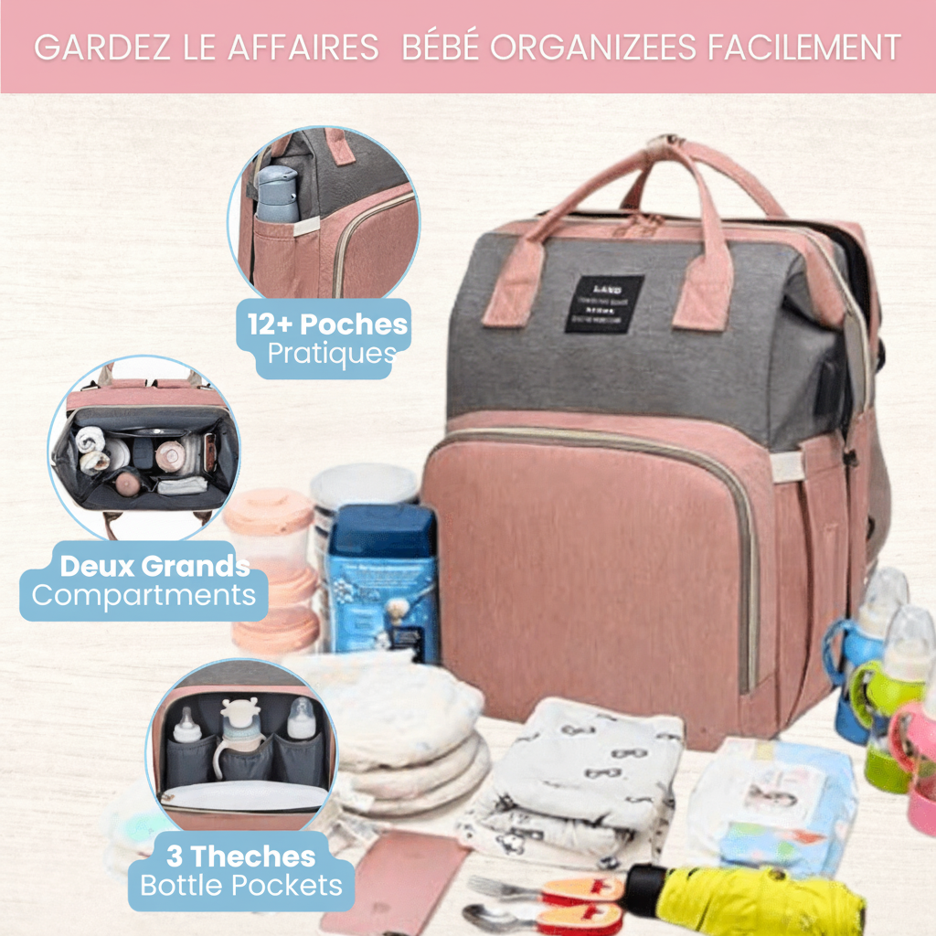 Sac à dos à langer tout-en-un – Sac de voyage pour bébé avec table à langer et organiseur