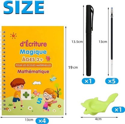 Cahiers d'Écriture Magiques Réutilisables – Coffret 4 Cahiers + Stylo Effaçable pour Enfants