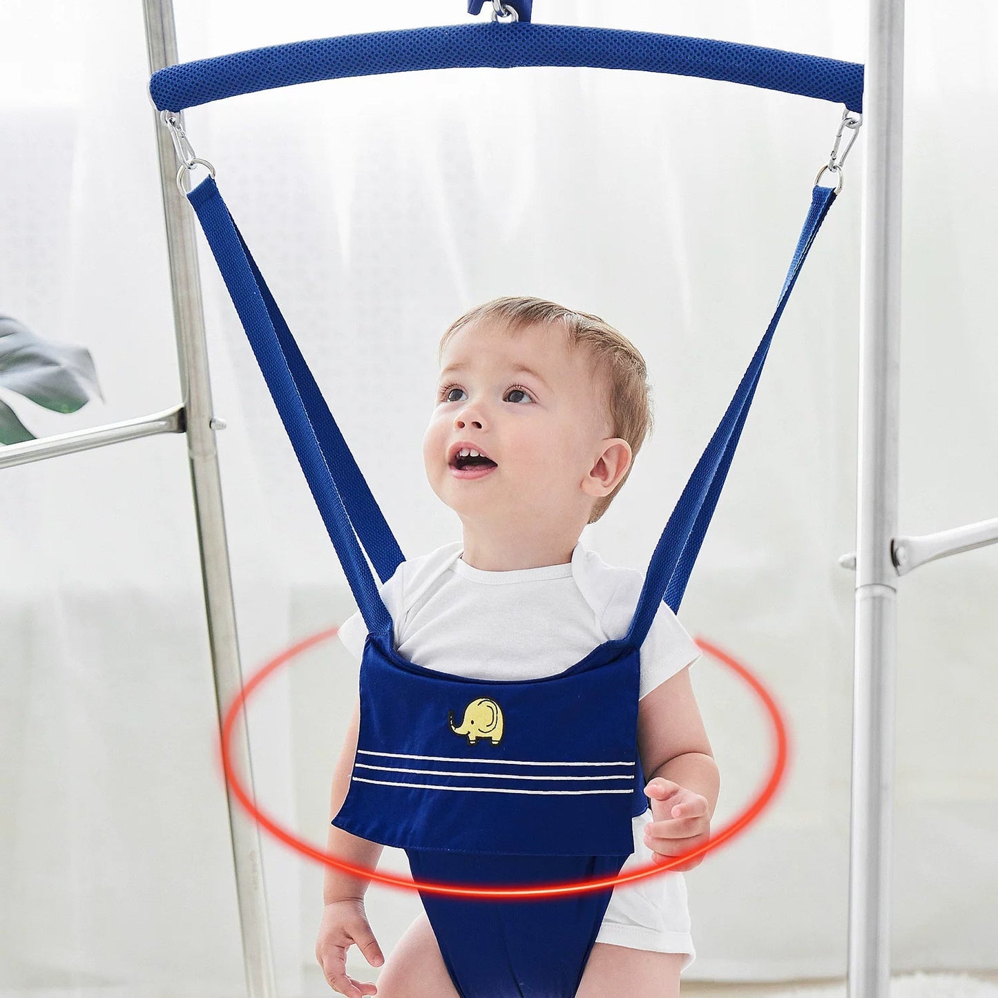 Siège sauteur suspendu pour bébé avec ressort recouvert de tissu