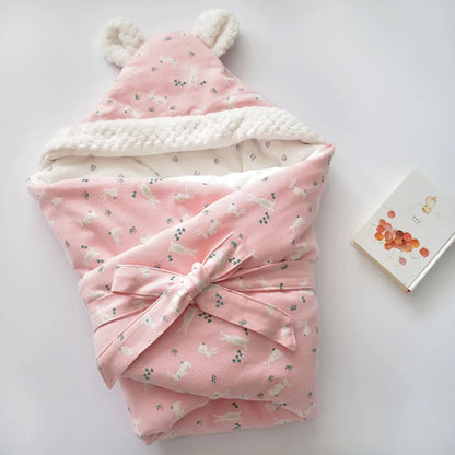 Couverture d’Emmaillotage à Capuche pour Bébé – Couverture Polaire Douce avec Oreilles