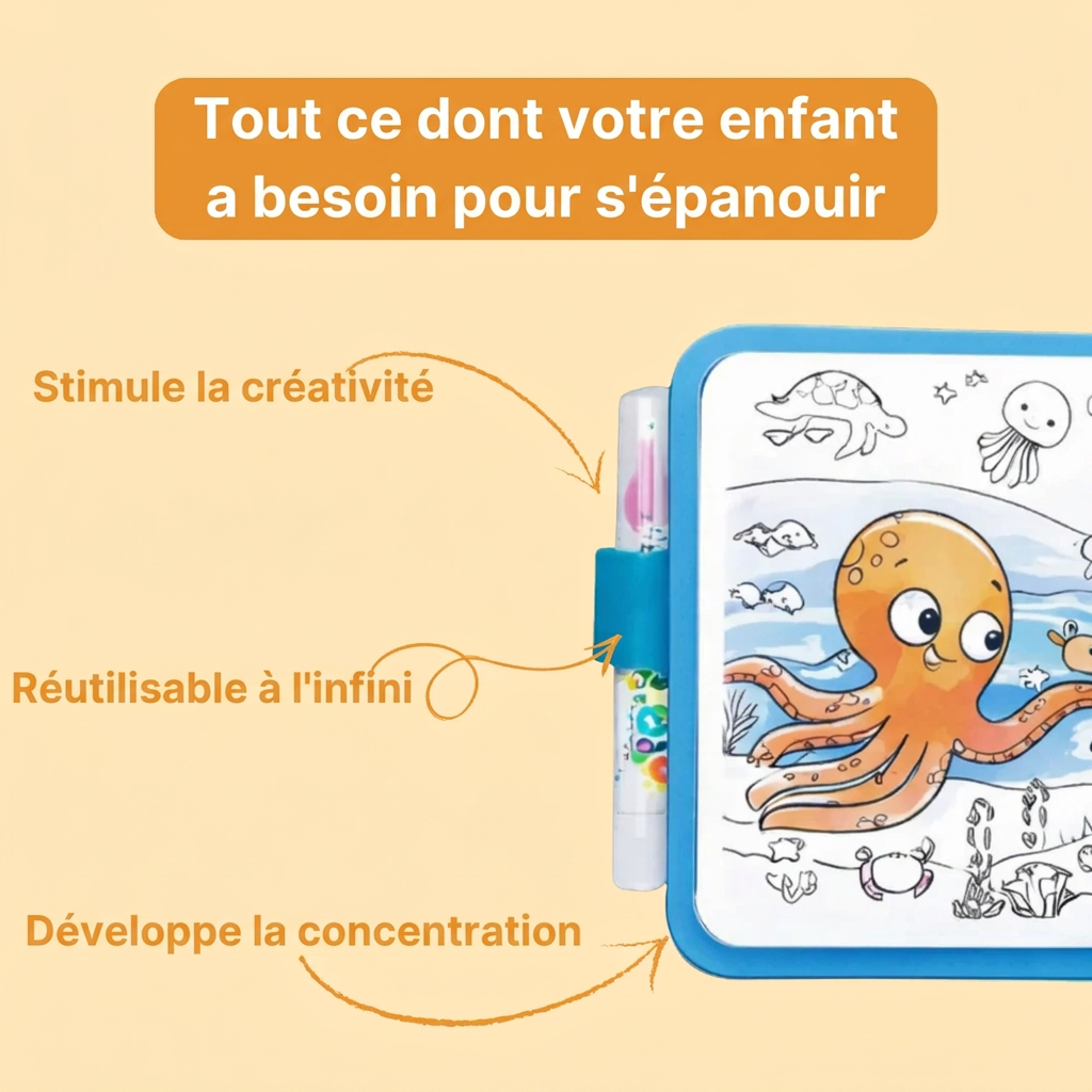 Livre de coloriage à l’eau réutilisable, trois thèmes au choix