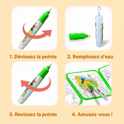 Livre de coloriage à l’eau réutilisable, trois thèmes au choix