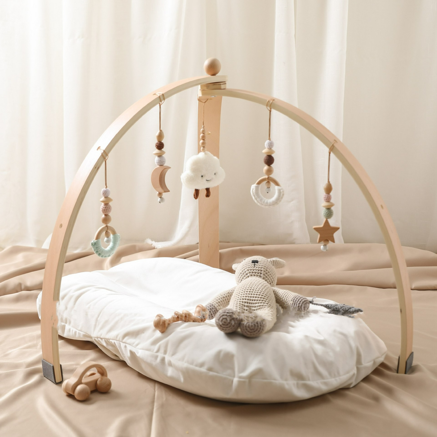 Portique d'Éveil Montessori en Bois pour Bébé – Arche d'Activités avec Jouets Suspendus | Dès 0 mois