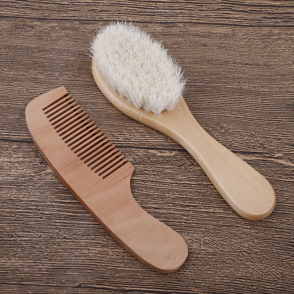 Set Brosse et Peigne en Bois pour Bébé – Brosse à Cheveux en Poils Naturels pour Nouveau-Nés