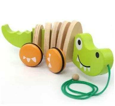 Jouet à tirer en bois pour tout-petits – Jouet éducatif à tirer en forme de chien et de crocodile pour enfants