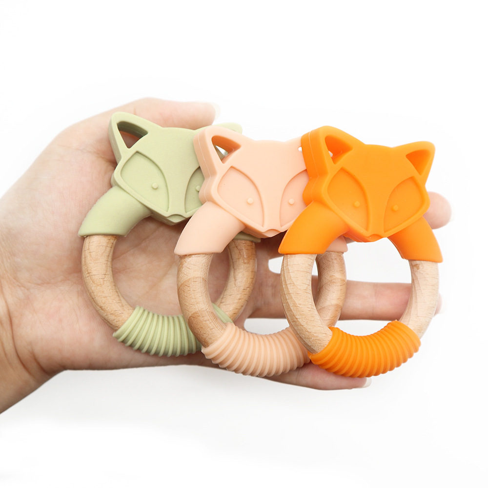 Anneau de Dentition Renard en Bois et Silicone – Jouet de Dentition Naturel pour Bébé