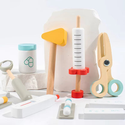 Kit médical en bois Montessori pour tout-petits – Set médical pour jeux de rôle et jouet pour jeux de rôle