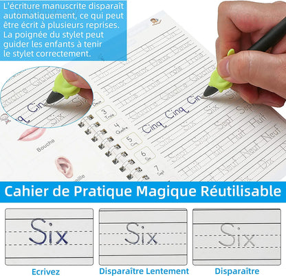Cahiers d'Écriture Magiques Réutilisables – Coffret 4 Cahiers + Stylo Effaçable pour Enfants