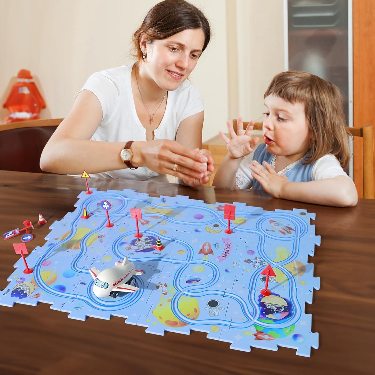 Puzzle piste de voiture – Ensemble de construction et de course Montessori pour enfants, jeu éducatif STEM