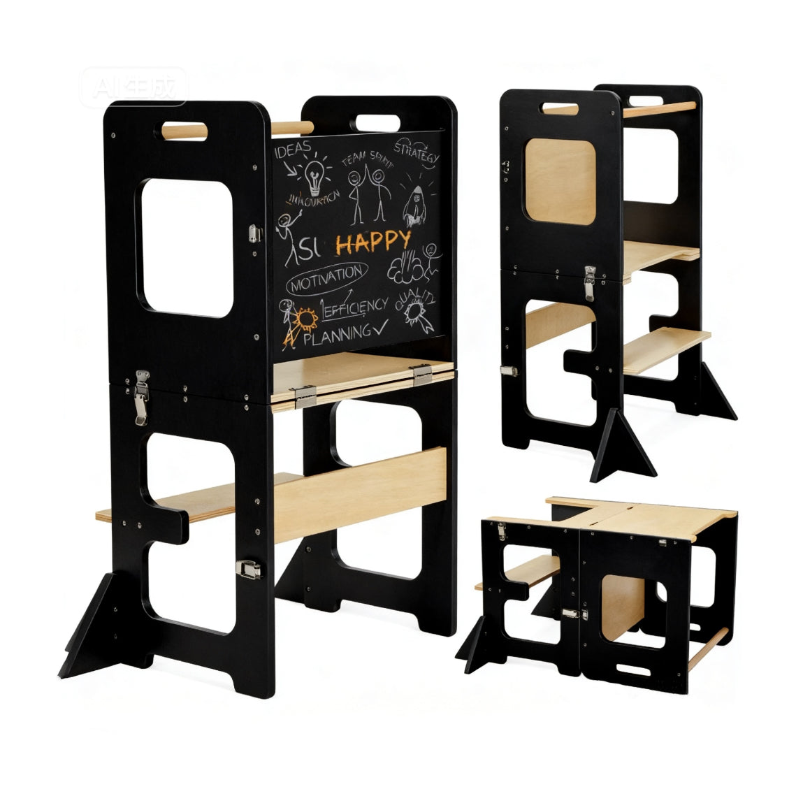 Tour d’apprentissage convertible avec tableau noir et table