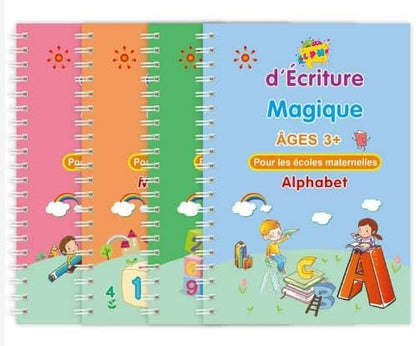 Cahiers d'Écriture Magiques Réutilisables – Coffret 4 Cahiers + Stylo Effaçable pour Enfants