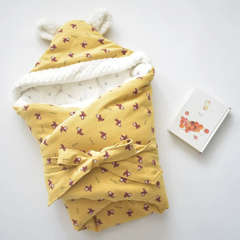 Couverture d’Emmaillotage à Capuche pour Bébé – Couverture Polaire Douce avec Oreilles