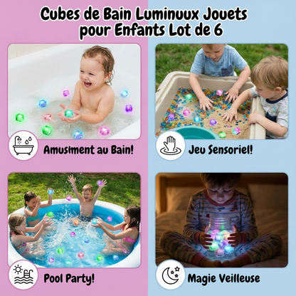 Lot de 6 Cubes Lumineux de Bain – LEDs Magiques qui S’allument dans l’Eau