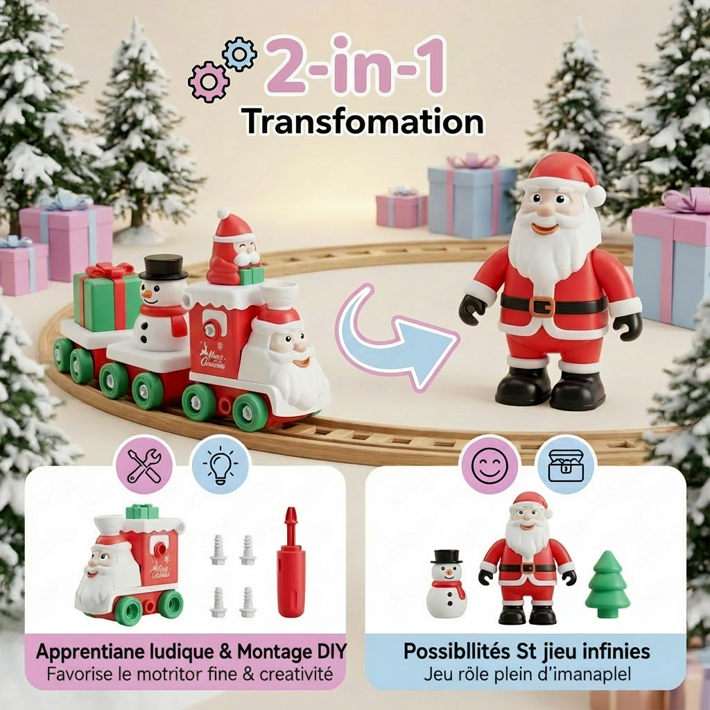 Train de Noël Transformable 2-en-1 & Robot Père Noël – Jouet pour Enfants