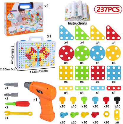 Kit de Construction Éducatif STEM avec Perceuse Électrique – Jeu de Bricolage Créatif 237 Pièces pour Enfants