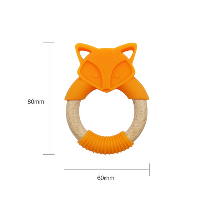 Anneau de Dentition Renard en Bois et Silicone – Jouet de Dentition Naturel pour Bébé