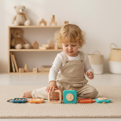 Cube d'activités Montessori 7 en 1 pour les tout-petits – Jouet d'éveil sensoriel et de motricité fine